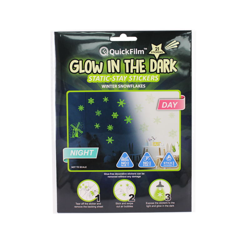 Kiss貼貼 - 靜電無痕隨變貼 夜光系列(雪花片片)-16.6*17.5cm-每包6張-共21個夜光貼