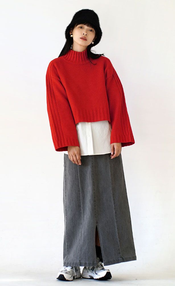 日本 zootie - 寬鬆立領羅紋針織短版毛衣-白