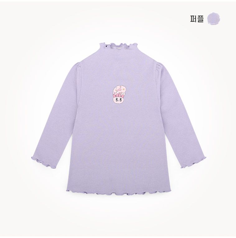 韓國 milk mile - (聯名款)卡通印木耳捲邊長袖上衣-淺紫