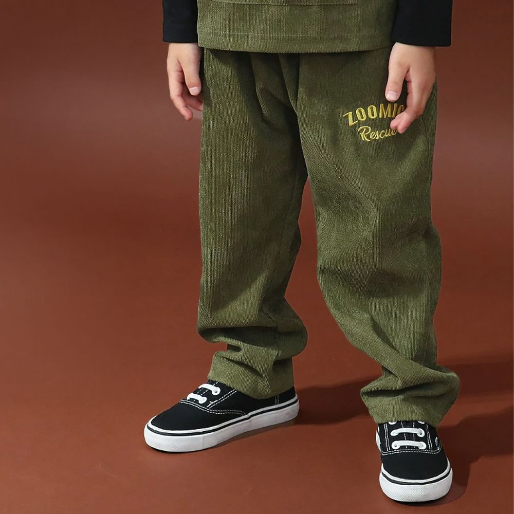 熊熊救援隊 燈芯絨車車口袋長褲-警車-軍綠