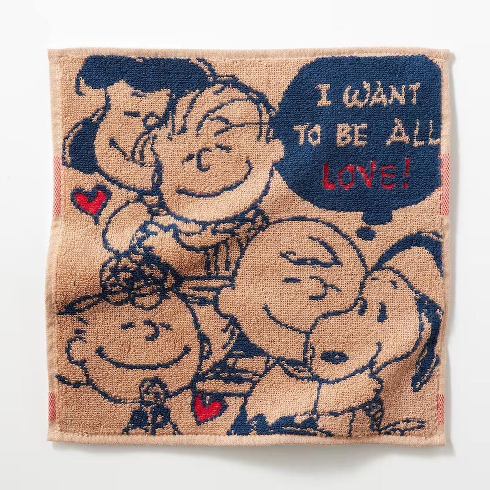 SNOOPY 抗菌加工純棉小手帕-好朋友-卡其棕 (25×25cm)