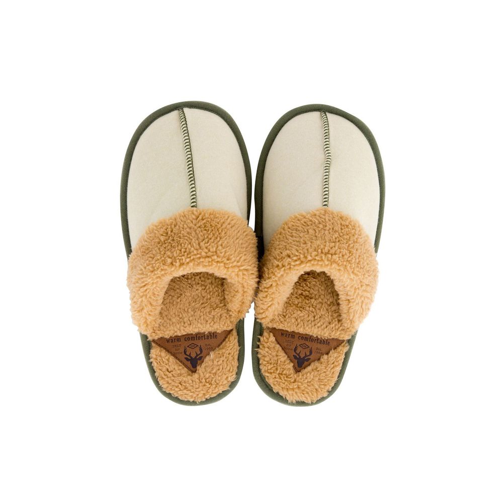 日本千趣會 - 毛絨拼接保暖室內拖鞋-米X杏