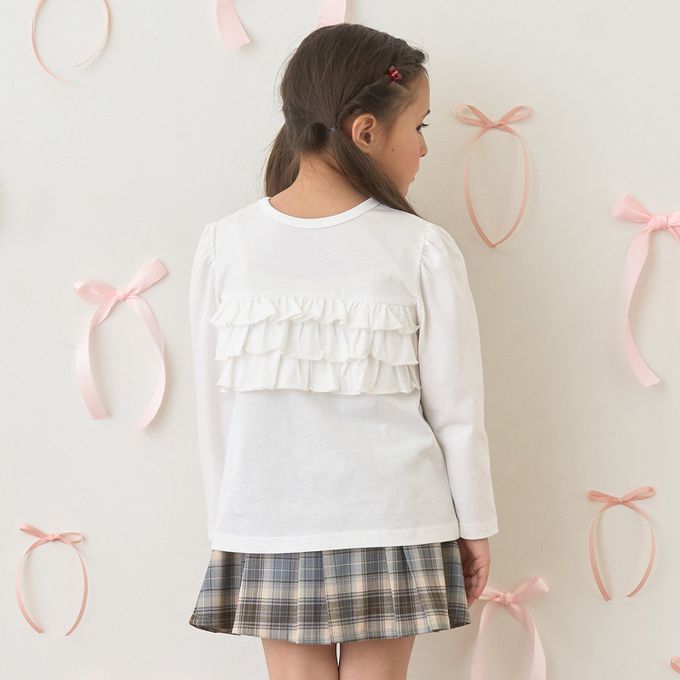 日本 Lycee mine - 100%棉 前後兩穿荷葉邊長袖上衣-淺灰藍