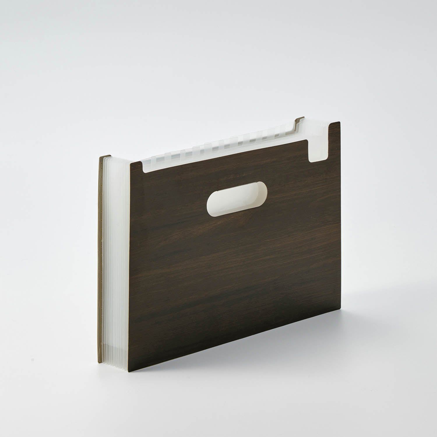 日本千趣會 - 直立式大容量伸縮文件收納盒-平行款-深咖木紋 (33x23.6cm)