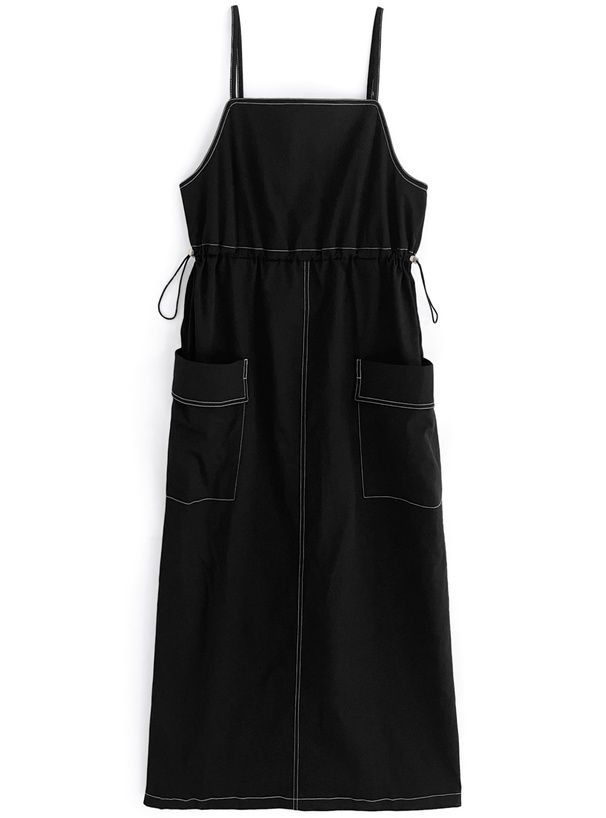 日本 GRL - 聯名款 側抽繩工裝風吊帶裙-黑 (F)