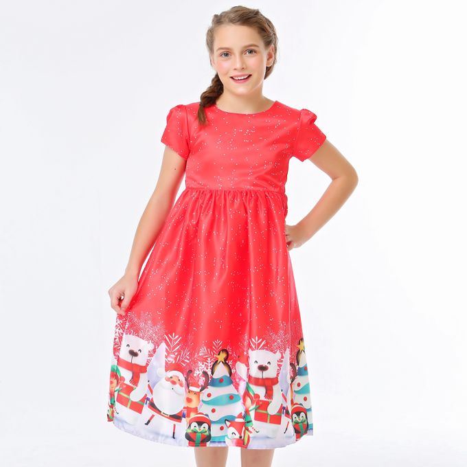 love, charlotte - 聖誕老公公北極熊印花中長裙洋裝搭配頭飾組