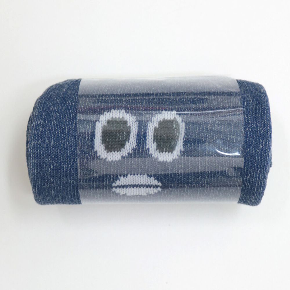 日本 TAWARA - (媽媽)小捲邊中筒襪-KAO表情君-深藍 (22.5-24.5cm)