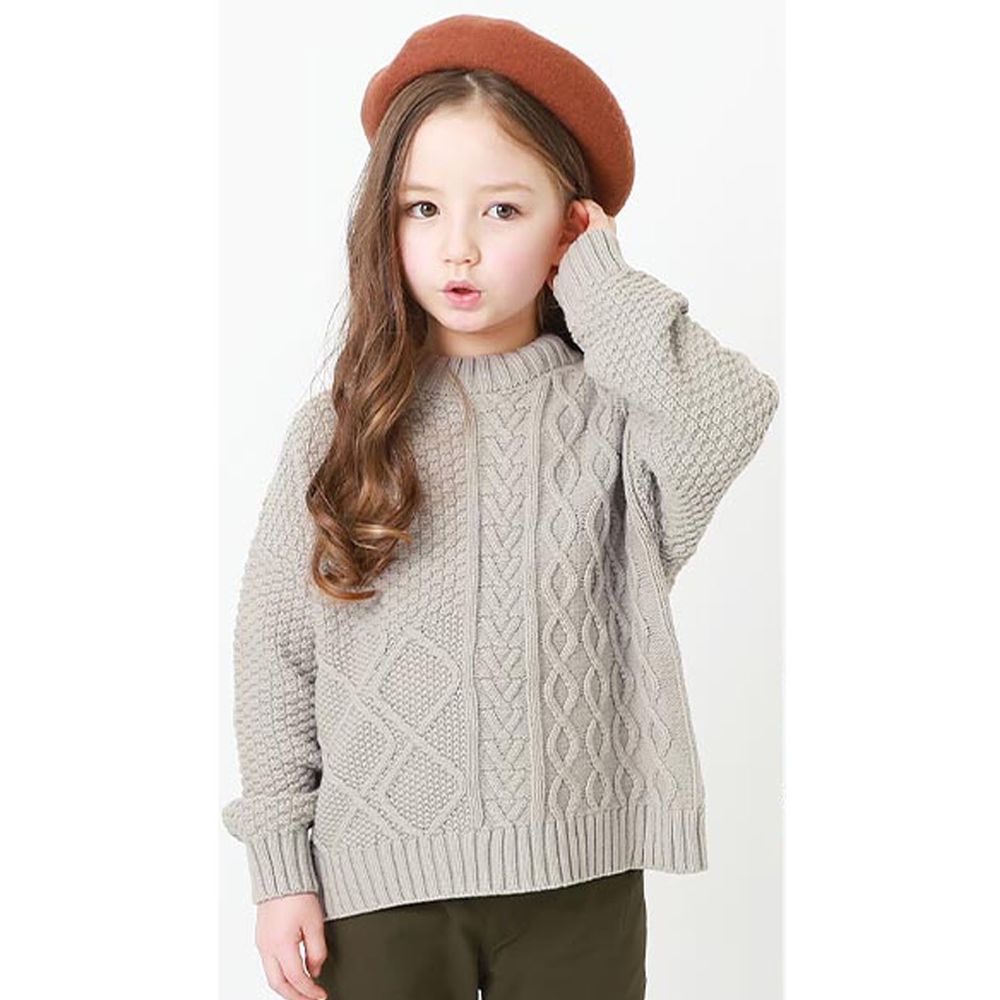 日本 devirock - 多層次編織紋針織毛衣-灰杏