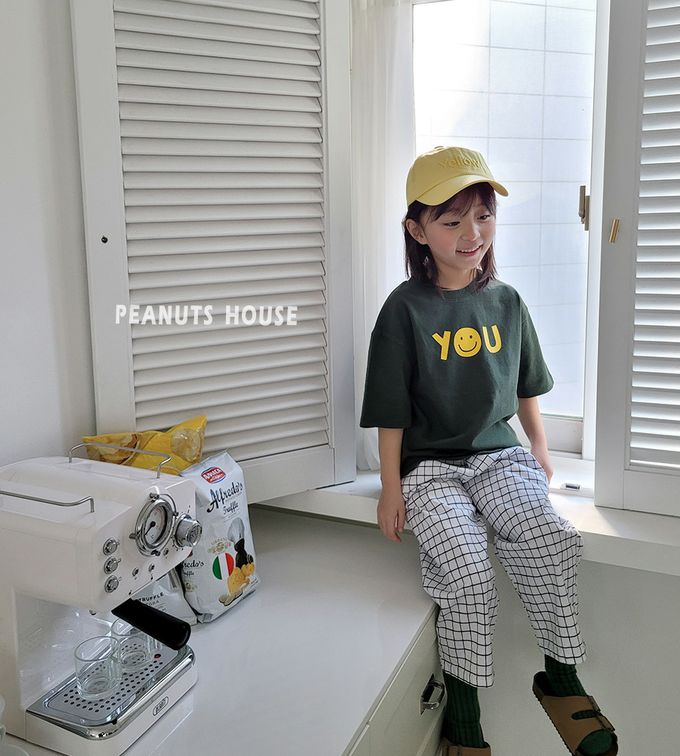 韓國 Peanuts House - YOU字圖案五分袖上衣-紅