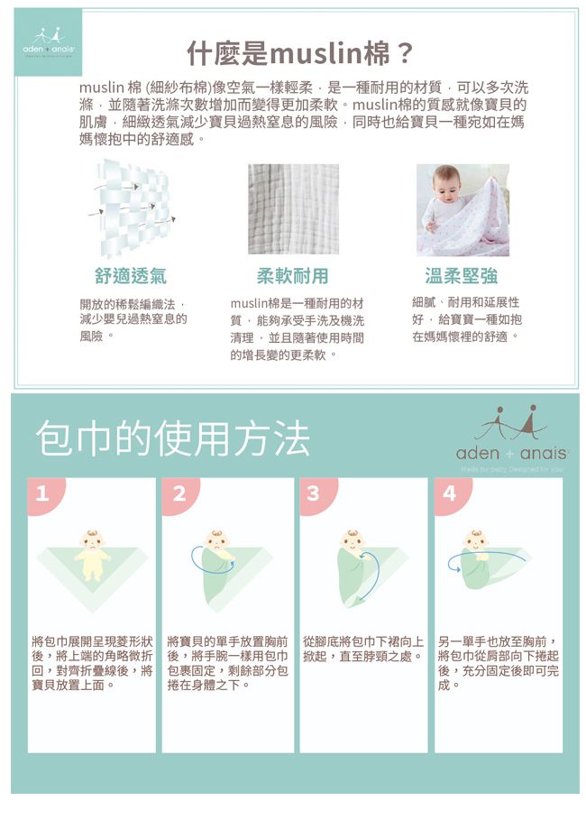 Aden+Anais - 經典多功能包巾1入-青佩斯里