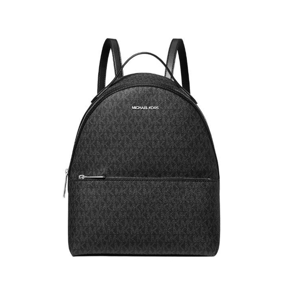 經典老花牛皮背帶後背包 (黑)