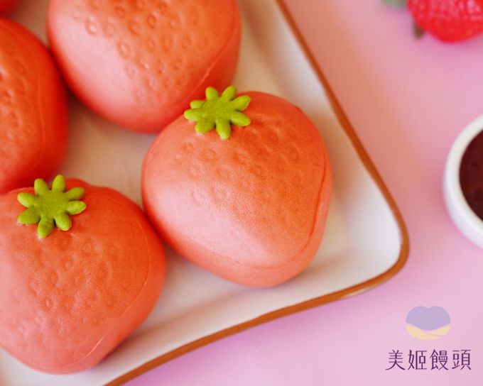 美姬饅頭 - 草莓鮮乳造型紅豆包-50g*6顆