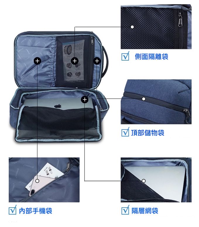 Heine 海恩 - Prowell 電腦包 筆電包 輕旅行後背包 旅行包 手提後背兩用包 (WIN-53167)-藍色-0.9kgs