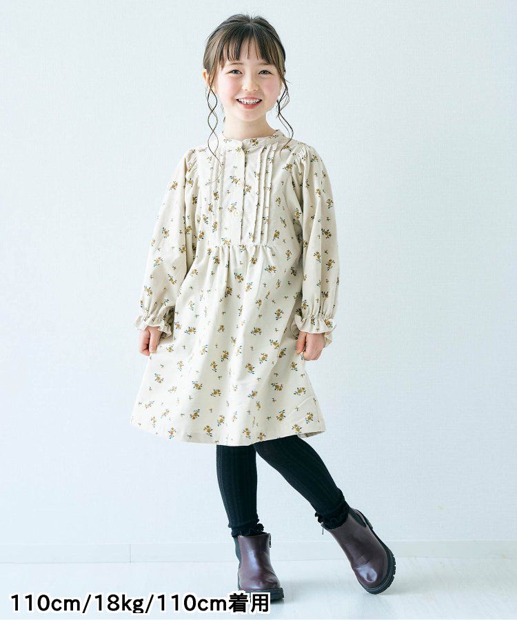 日本 apres les cours - 襯衫領微甜束口長袖洋裝-碎花-海軍藍