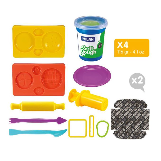 MILAN - 【獨家超值組】黏土禮盒(含配件)_美味漢堡店(4色)+[贈]兒童超水洗彩色筆_粗筆桿12色7.5mm