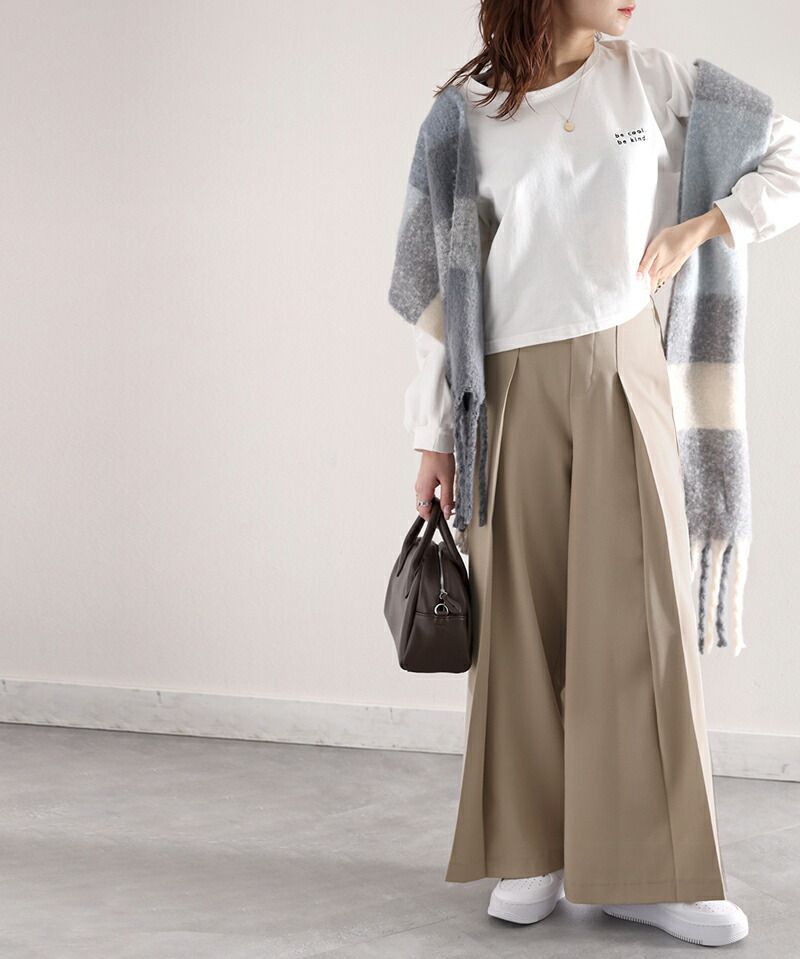 日本 Classical Elf - 修身垂墜感打褶寬褲-咖啡