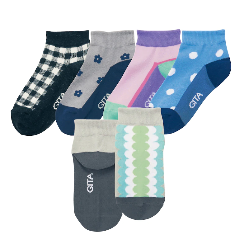 日本千趣會 - GITA 超值中筒襪五件組-花朵點點繽紛