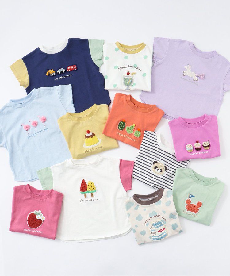 日本 apres les cours - 立體刺繡印花短袖上衣-冰棒-袖撞色