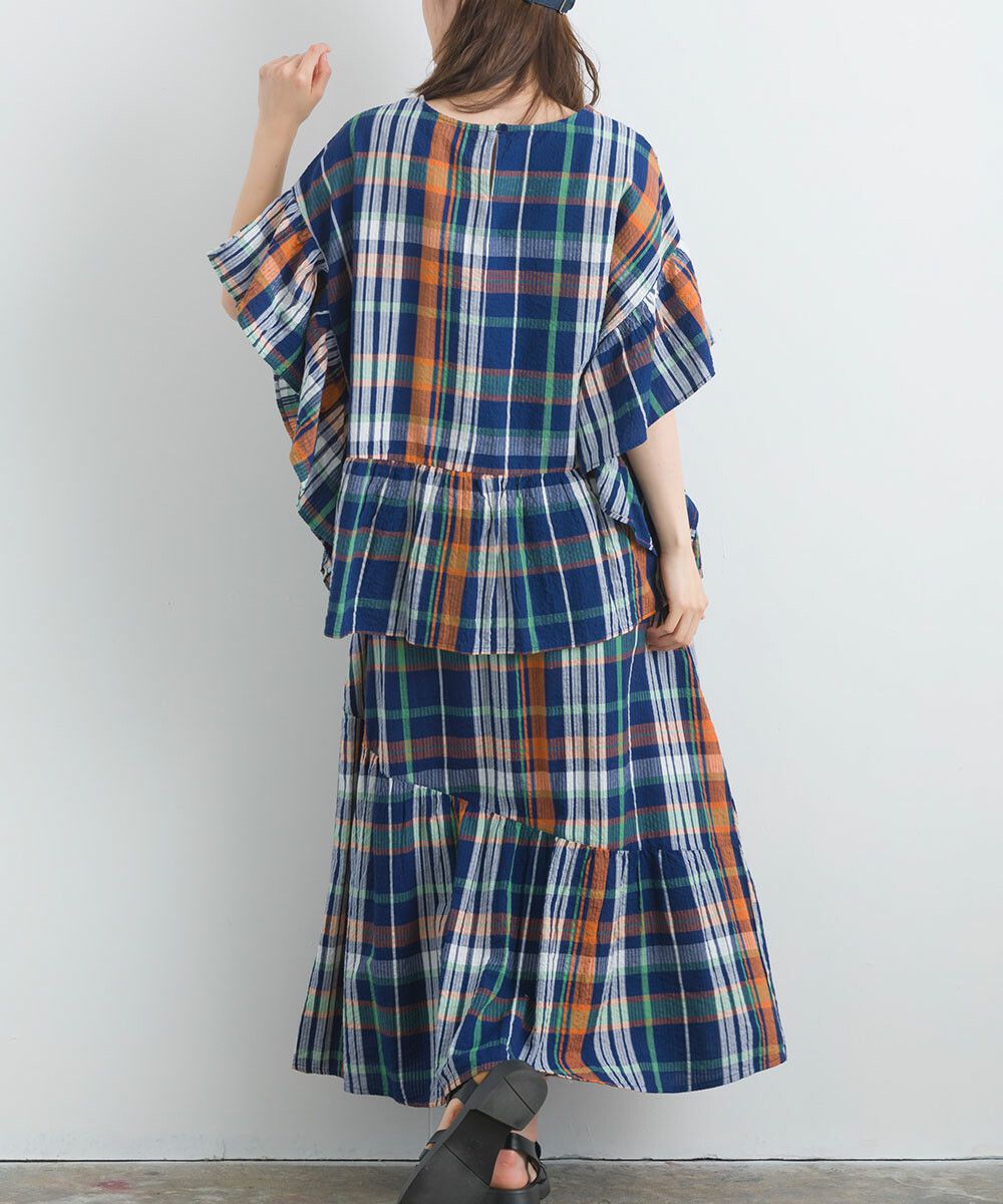 日本女裝代購 - 100%印度棉 超透氣波浪短袖上衣-石墨灰