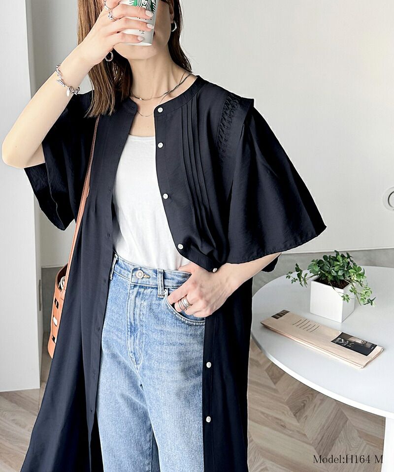 日本 Classical Elf - 優雅垂墜感排扣長版襯衫-米杏