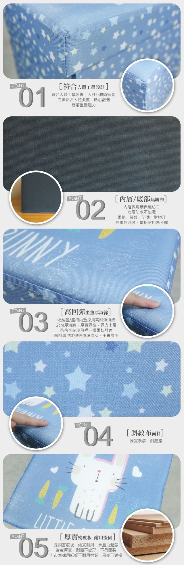 舒福家居 iSuFu - 多功能靠背式收納椅/穿鞋椅凳-二入組(小貓咪咪/邦妮兔兔)-37.5*37.5*64.5CM