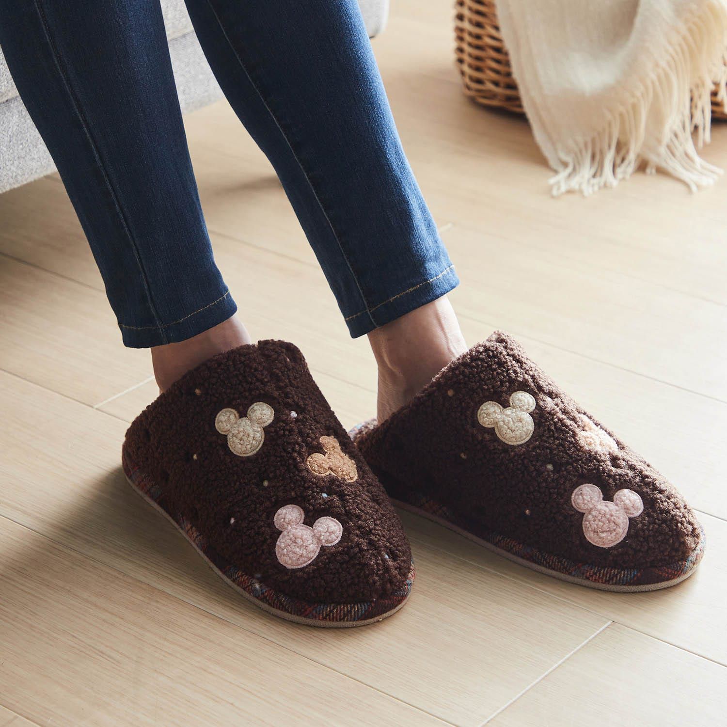 日本千趣會 - 迪士尼 刷毛保暖室內拖鞋-米妮捧臉-粉紅