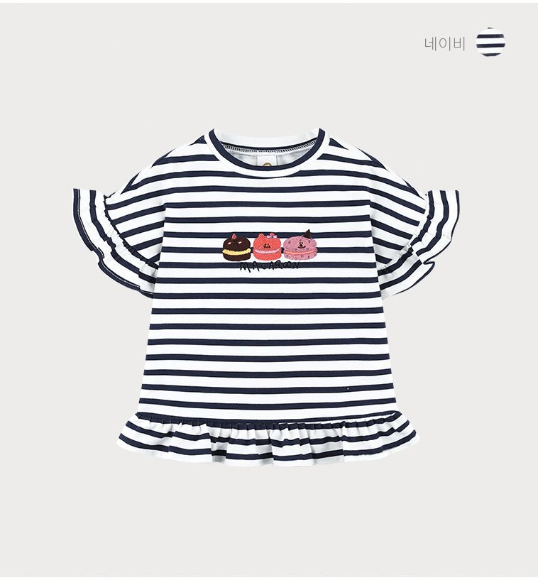 韓國 milk mile - 馬卡龍荷葉喇叭袖上衣-深藍