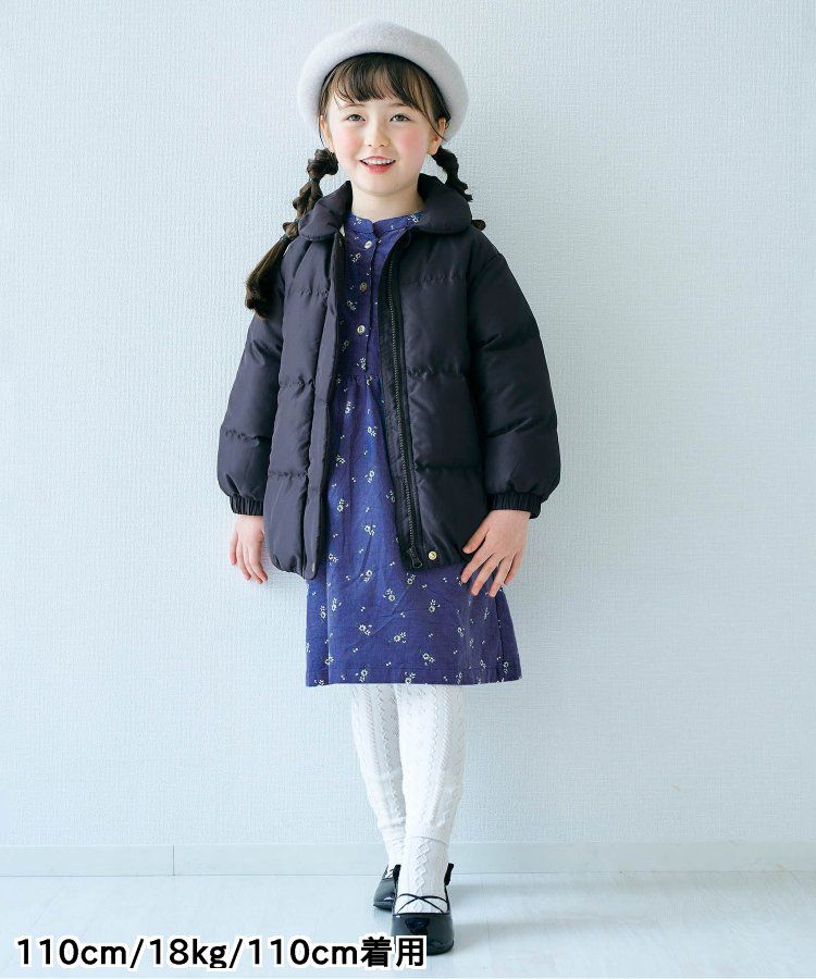 日本 apres les cours - 襯衫領微甜束口長袖洋裝-碎花-海軍藍