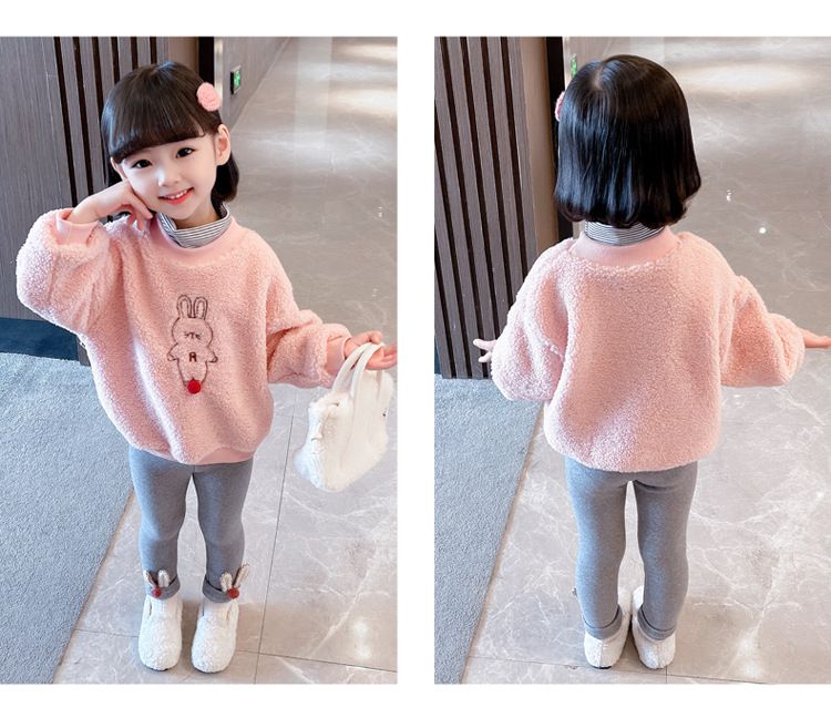 加絨彈力內搭長褲-兔兔耳朵-黑色