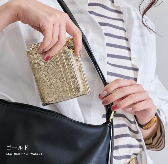 日本 LIZDAYS - 真皮輕薄多功能收納釦式短夾-撞色-黑x桃紅 (11.5x9.5cm)