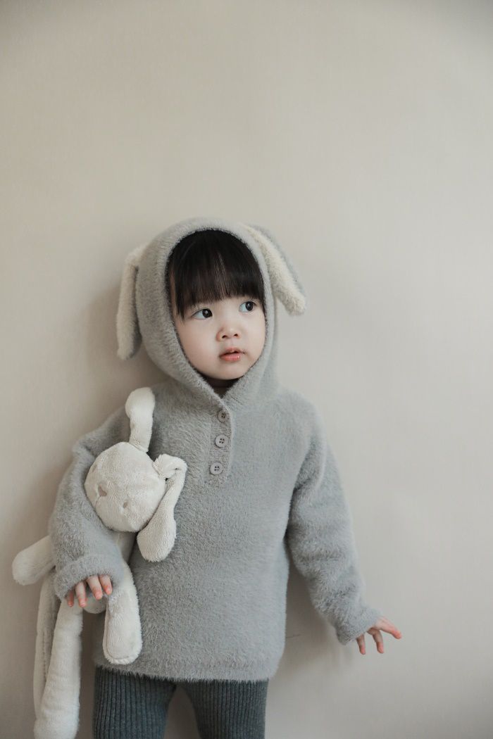 加厚連帽兒童造型上衣-熊耳朵-咖啡色