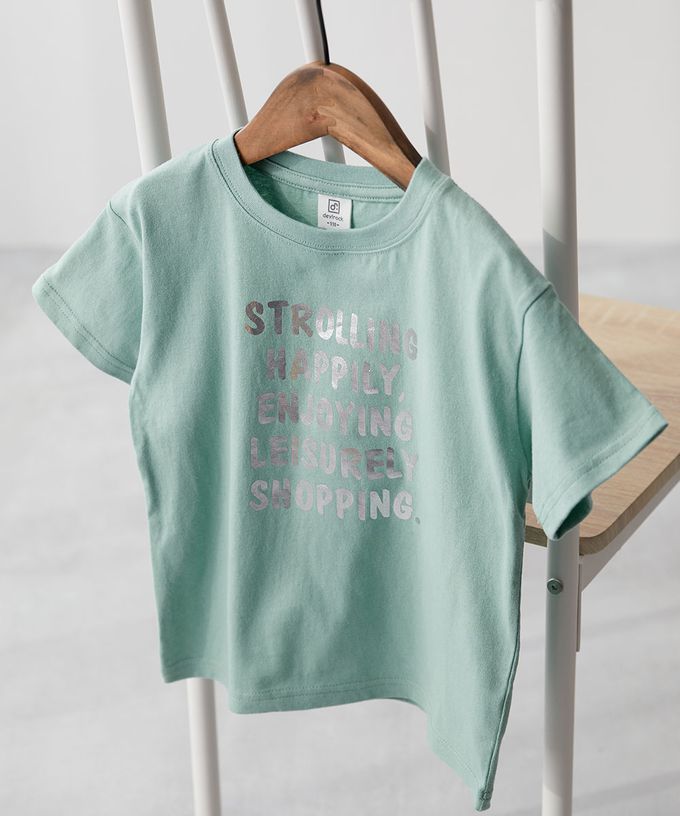 日本 devirock - 100%棉 閃亮金屬印花短袖上衣-炫藍方塊-黑