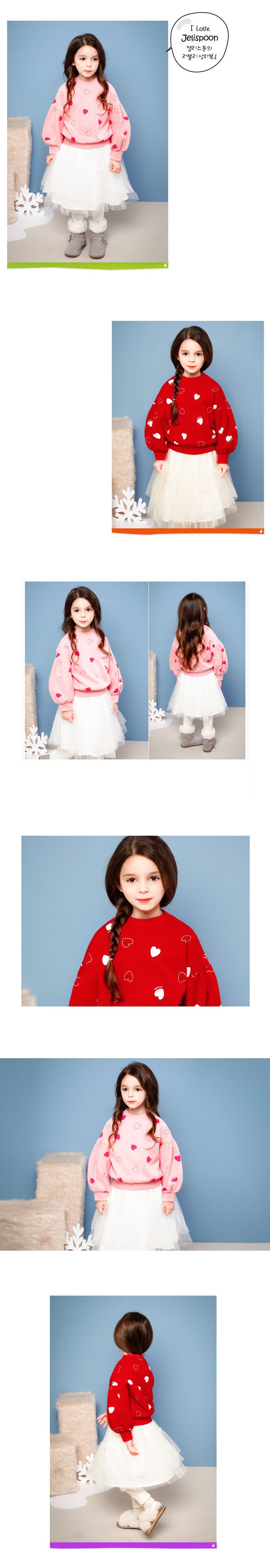 韓國 Jelispoon - (內刷毛)愛心泡泡袖紗裙套裝-紅