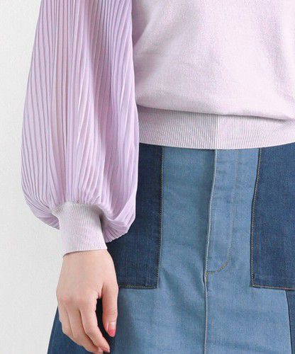 日本 Bou Jeloud - 異材質拼接百摺長袖上衣-萊姆黃