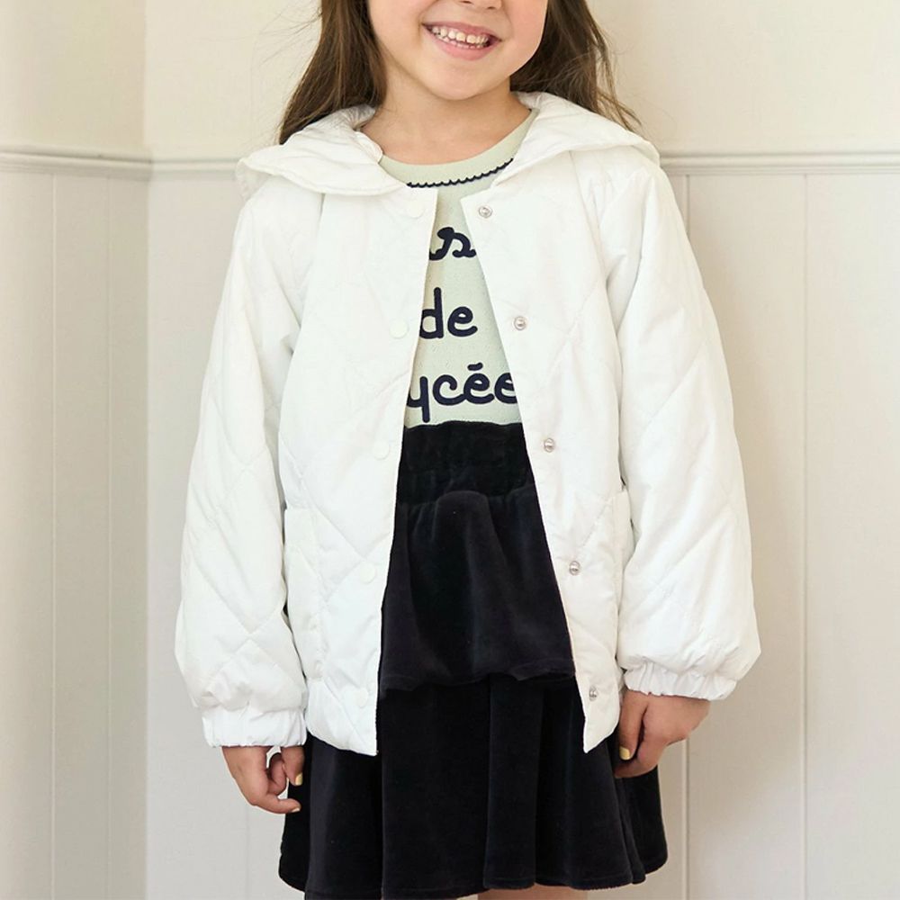 可機洗 水手領絎縫鋪棉外套(領可拆)-白