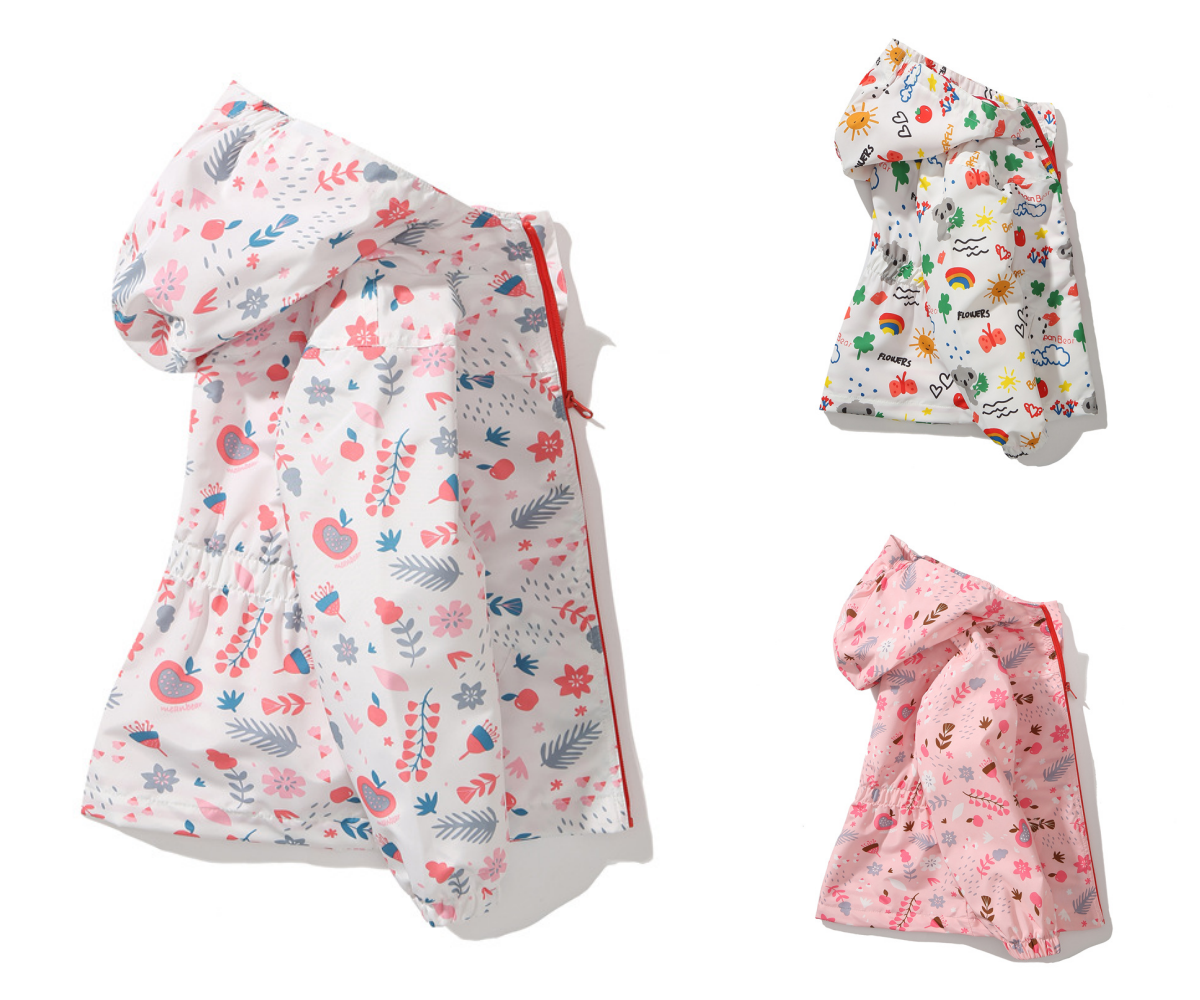 收腰款防風防雨衝鋒外套-粉底樹葉-直拉鏈