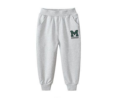 純棉長褲-英文字母M-灰色