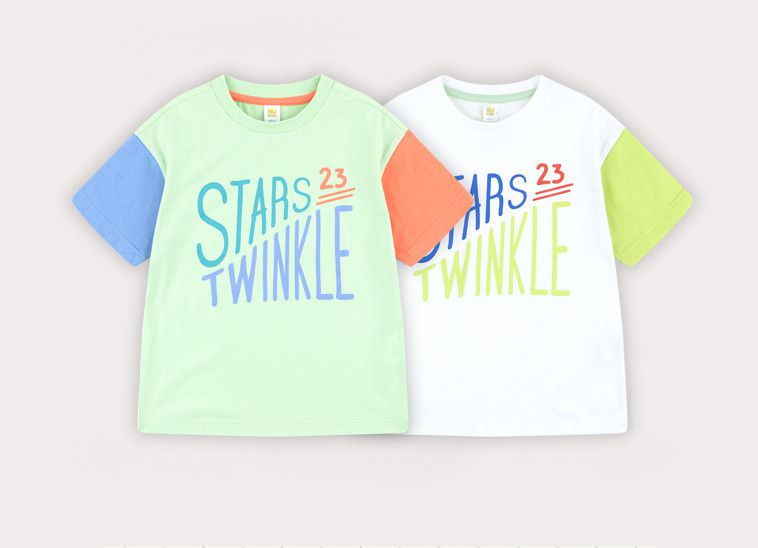 韓國 HEJMINI - 斜邊字母拼接色上衣-橄欖綠