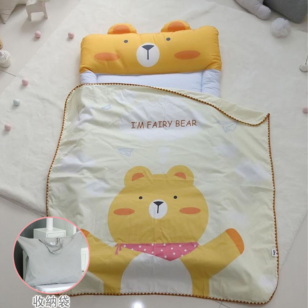 韓國 Teepee - 5CM雙面厚墊兒童睡袋/寢具(無拉鏈)(附收納袋)-帥氣小黃熊