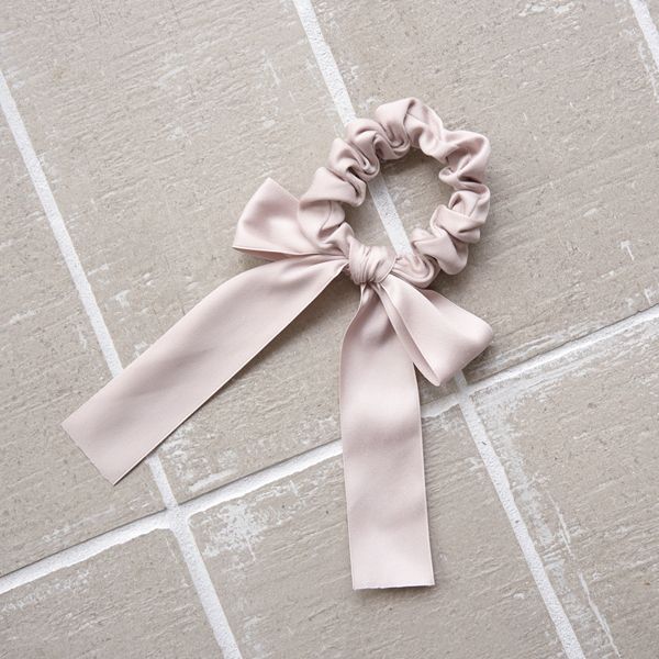 日本 Lycee mine - 光澤感大蝴蝶結絲帶髮圈-灰米