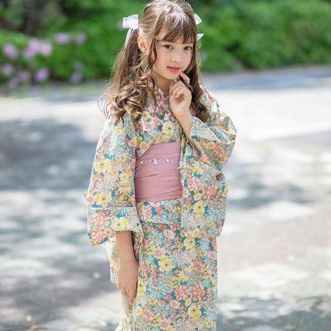 日本 Catherine Cottage - 夢幻2way純棉兵兒帶浴衣(可當洋裝)-滿版花卉-海軍藍