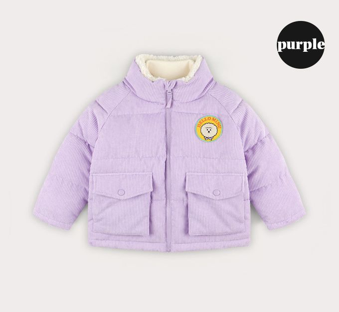 韓國 HEJMINI - 狗狗好朋友燈芯絨立領拉鍊外套-淺紫