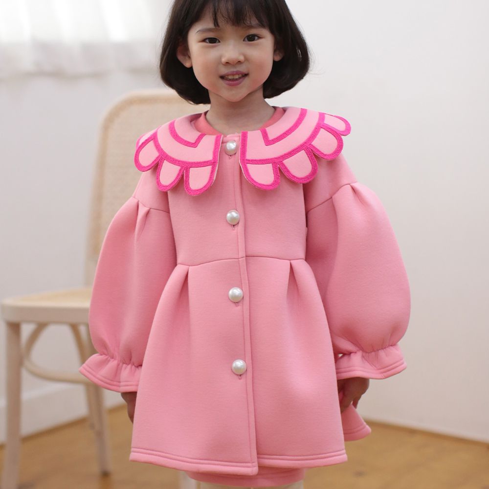 韓國 Coco Rabbit - 花瓣領泡泡袖挺版大衣-粉紅