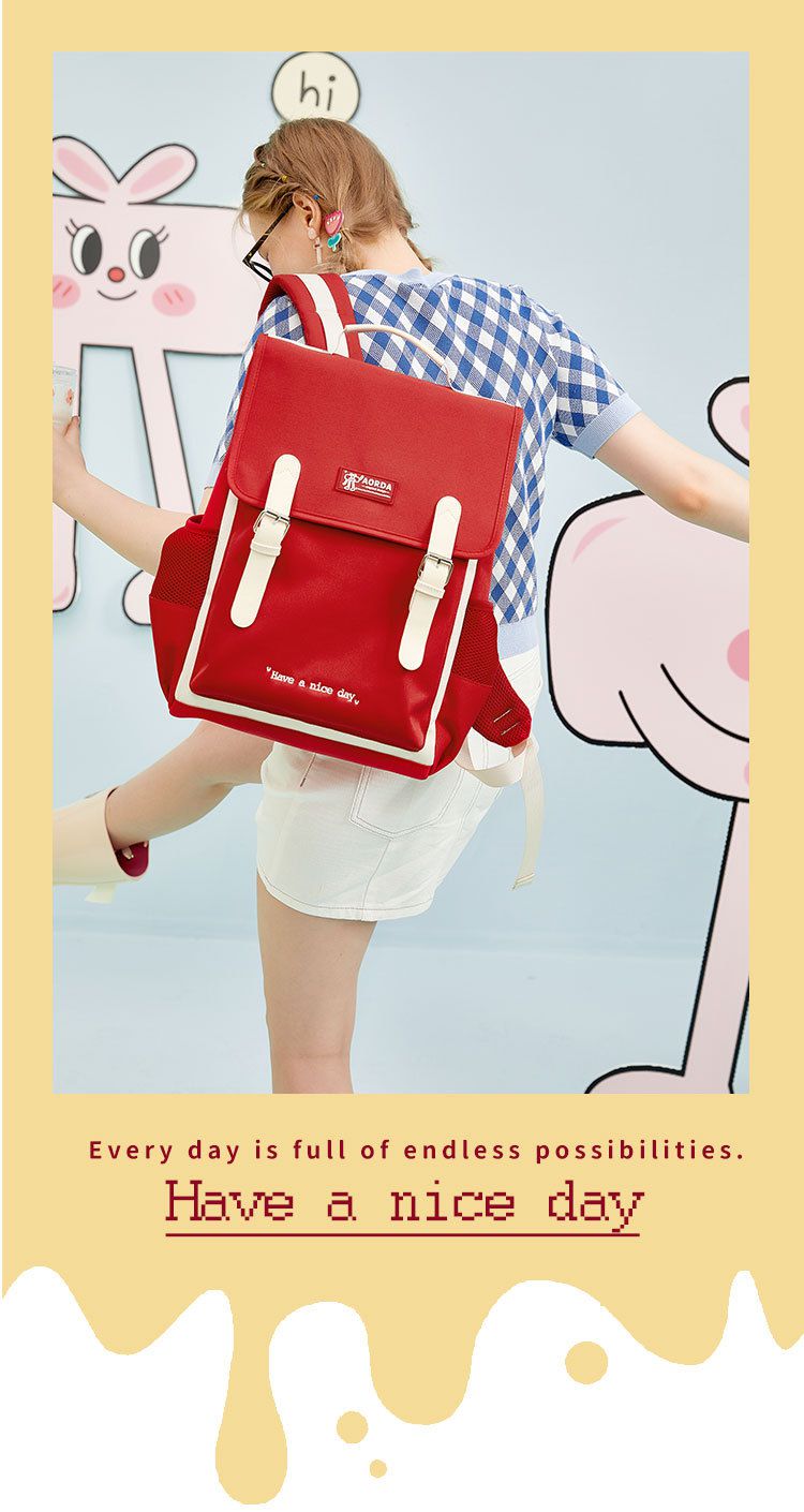 簡約少女感磁釦翻蓋書包-黑色 (28x38.5x15cm)