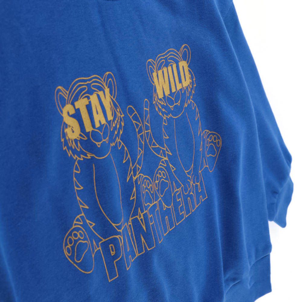 街頭印花縮口長袖上衣-兩隻老虎-寶藍