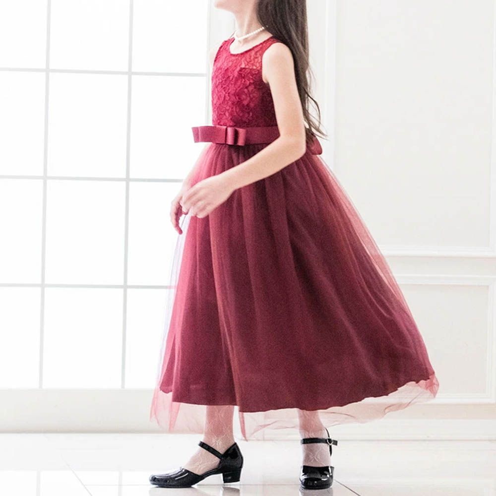 浪漫蕾絲薄紗長洋裝/小禮服-酒紅