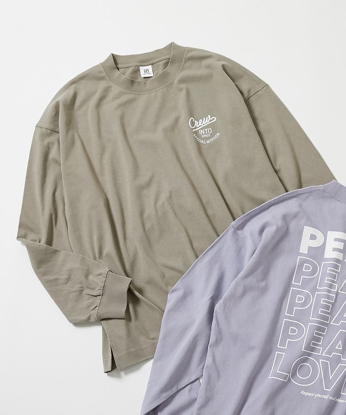 日本 devirock - [大人] 100%棉 定番印花長袖上衣-大學T-淺粉紫