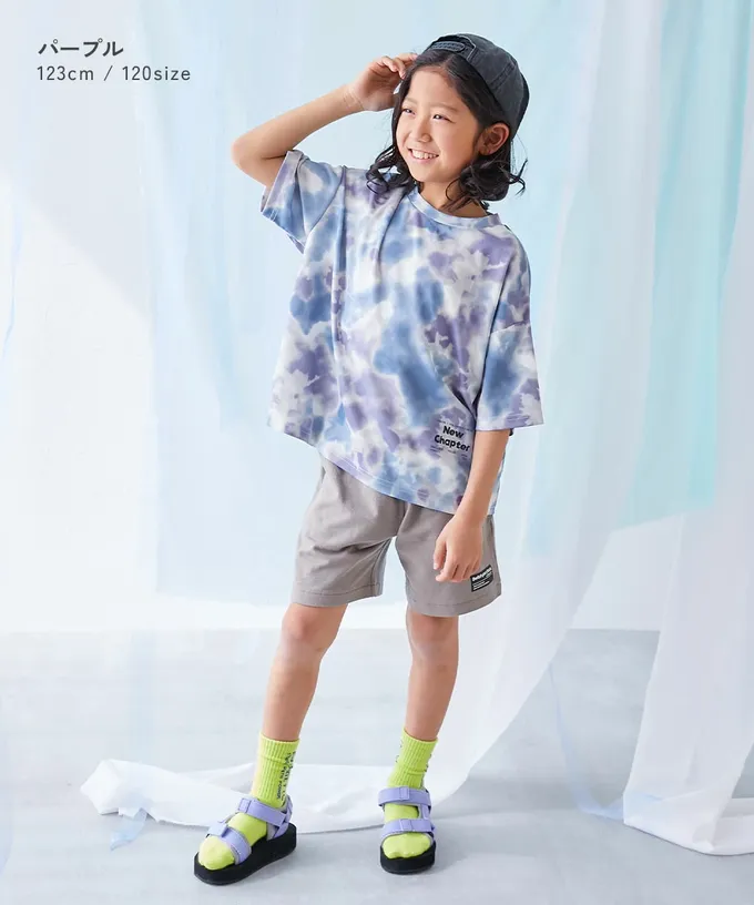 日本 devirock - 涼感速乾網眼 暈染印花短袖上衣-粉紫