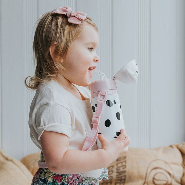 Nuby - 不鏽鋼真空學習杯-大麥町狗狗-粉-420ml(細吸管)