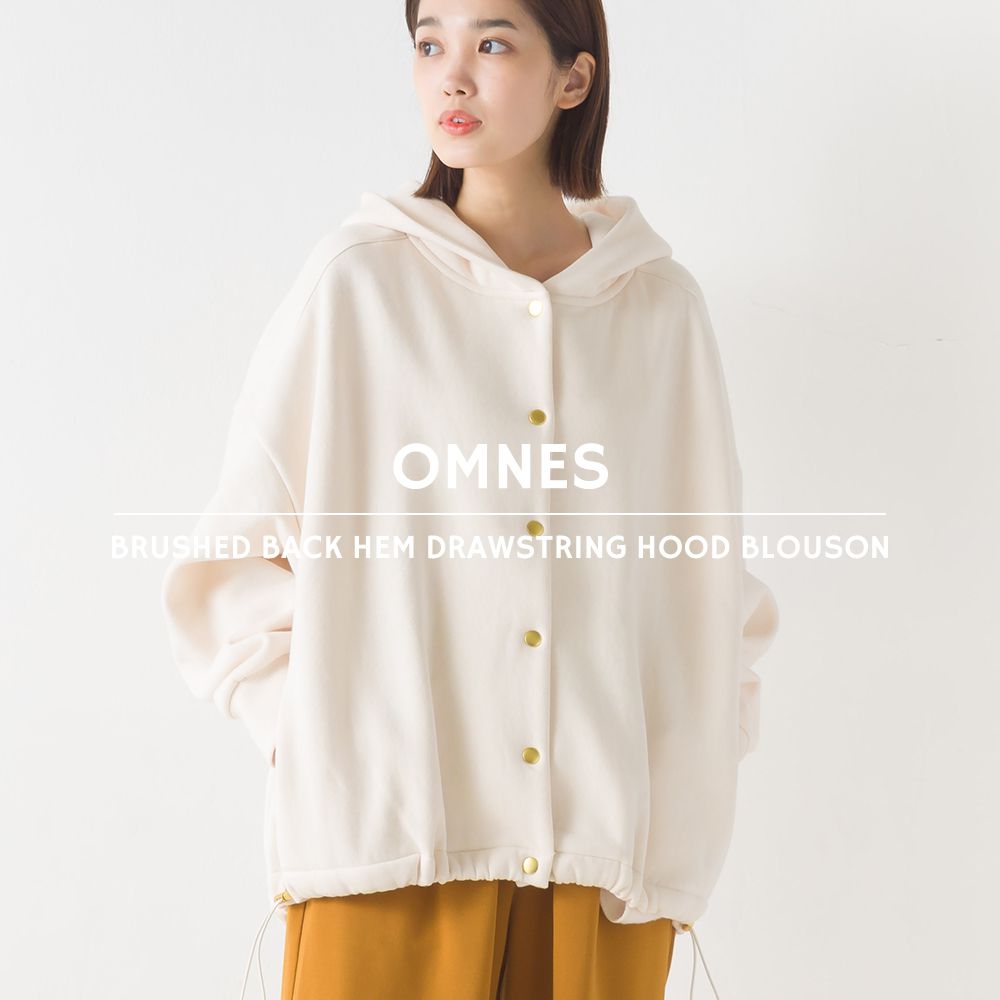 日本 OMNES - 抽繩下擺刷毛連帽外套-時尚黑